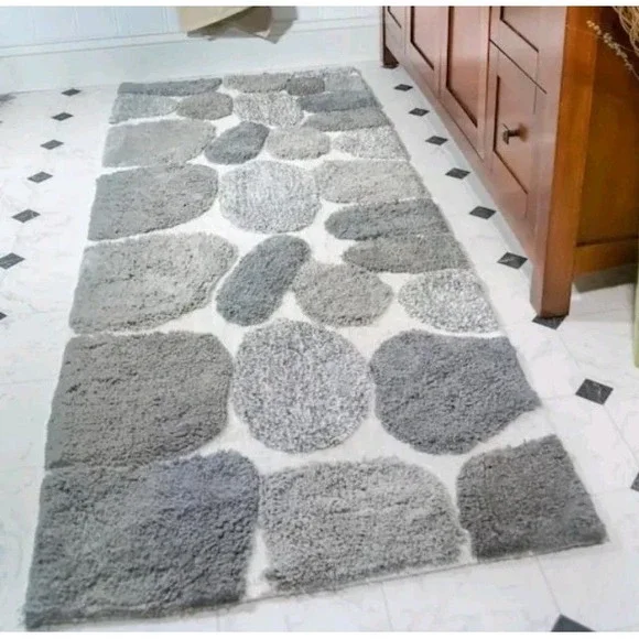 Pebbles Grey 24 in. x 60 in. Bath Rug Runner, 100% Cotton Tufted Bath Runner - Picture 1 of 4